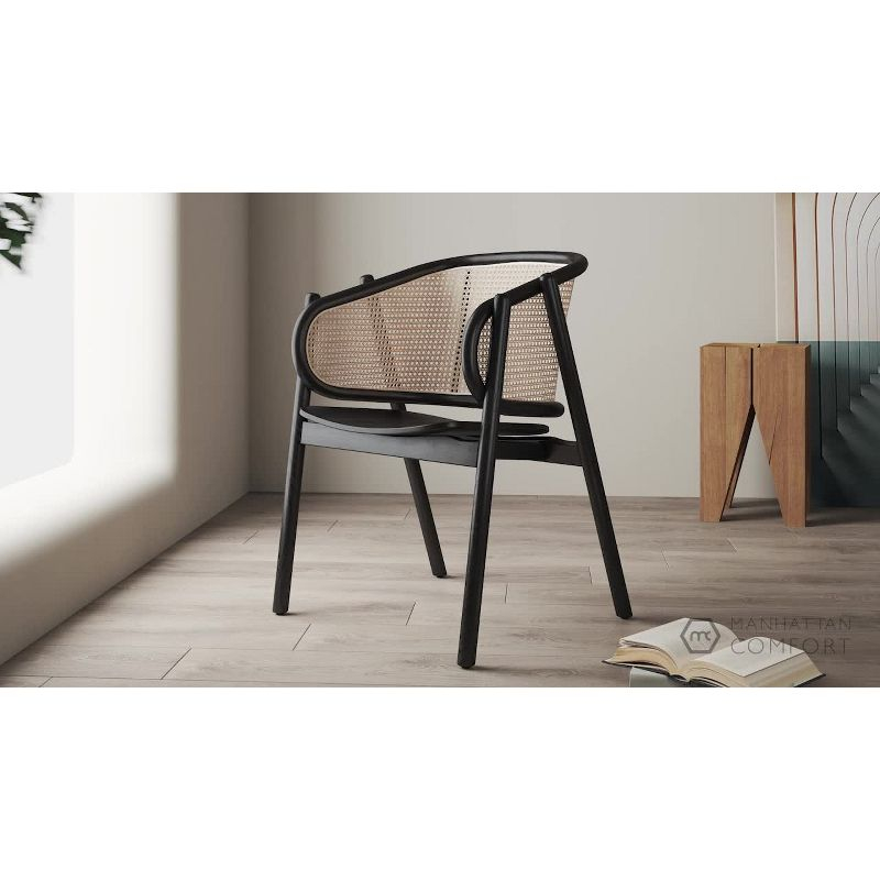 Set of 2 Versailles Wood Armchairs Black/Natural Cane - Manhattan Comfort: Solid Ash Frame, No Assembly Required