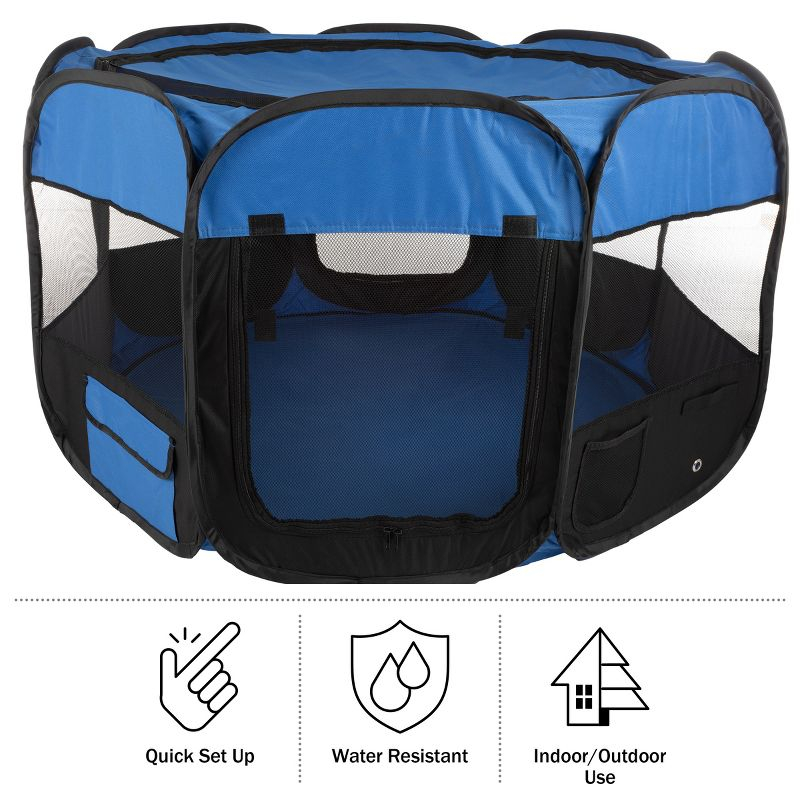 Pet Adobe Portable Pop-Up Octagon Pet Playpen - Blue/Black