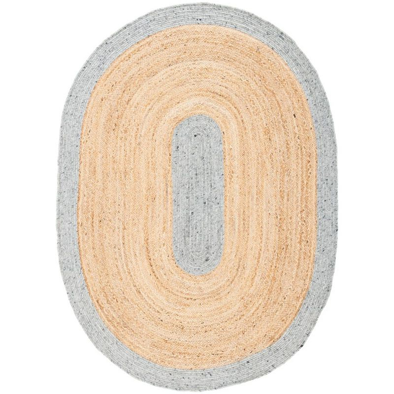 Braided BRD910 Hand Woven Indoor Area Rug - Grey/Natural - 6'x9' Oval - Safavieh