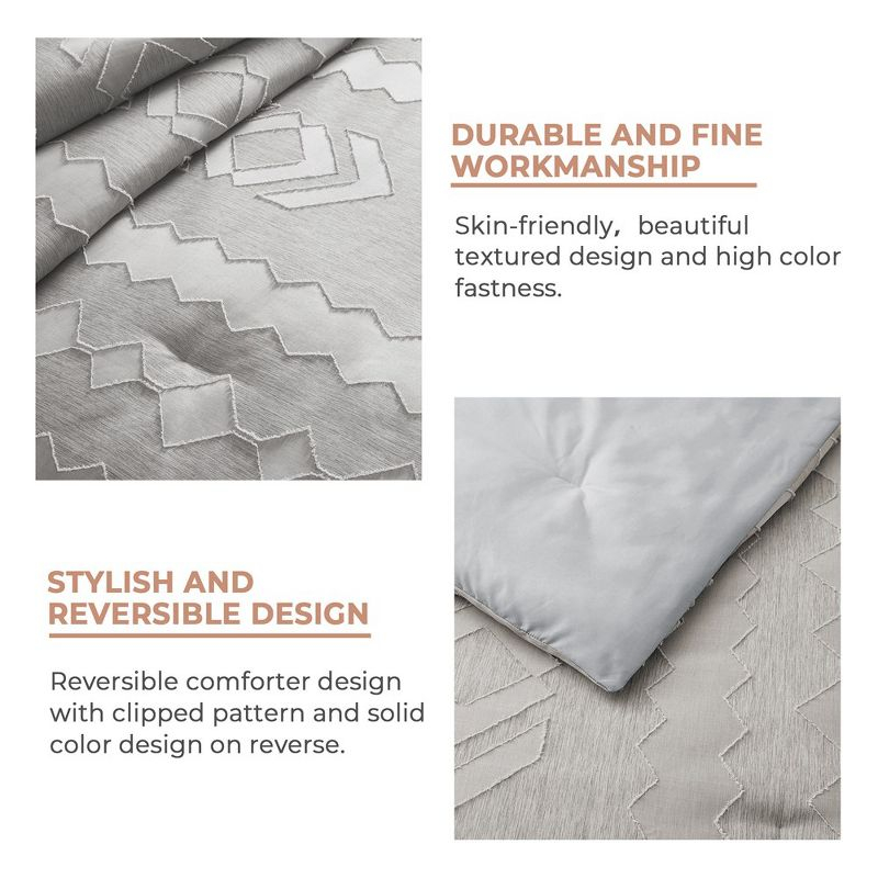 Peace Nest 3 Piece Tufted Embroidery Comforter Set Soft Clipped Microfiber Year-Round Warmth Geometric Design, Khaki, Full/Queen