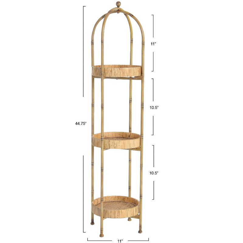 Storied Home Boho Bamboo-Style Metal Plant Stand or Shelf with Removable Rattan Trays, Natural