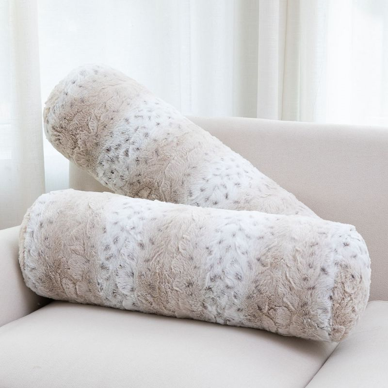 Cheer Collection Decorative Faux Fur Bolster Pillows Set of 2 - Snow Leopard (8" x 24")