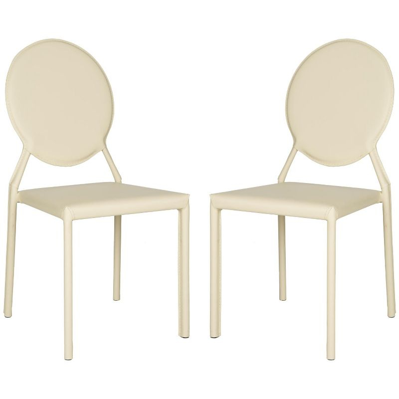 Warner Round Back Leather Side Chair (Set of 2) - FOX2018 - Butter Cream - Safavieh Couture