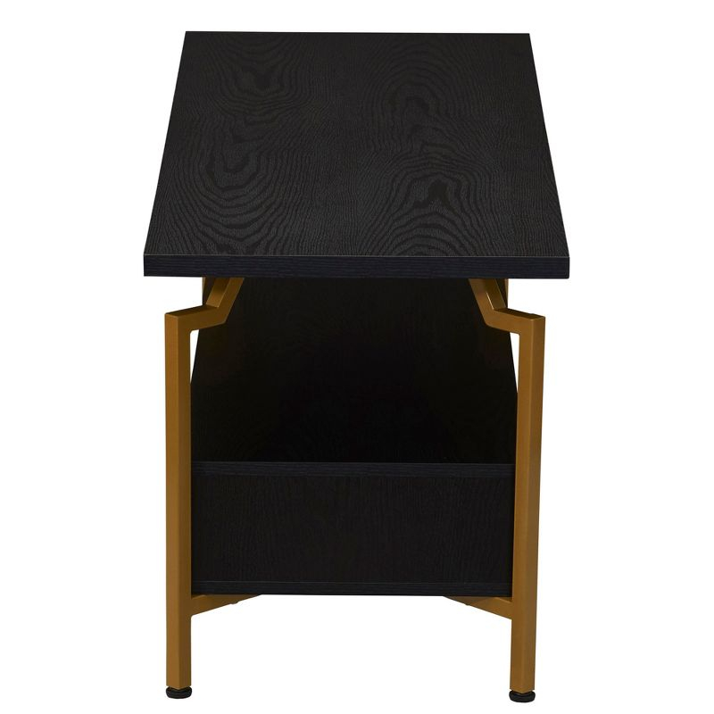 Household Essentials Crown TV Stand with Storage Compartment Black Oak Wood Grain and Gold Metal