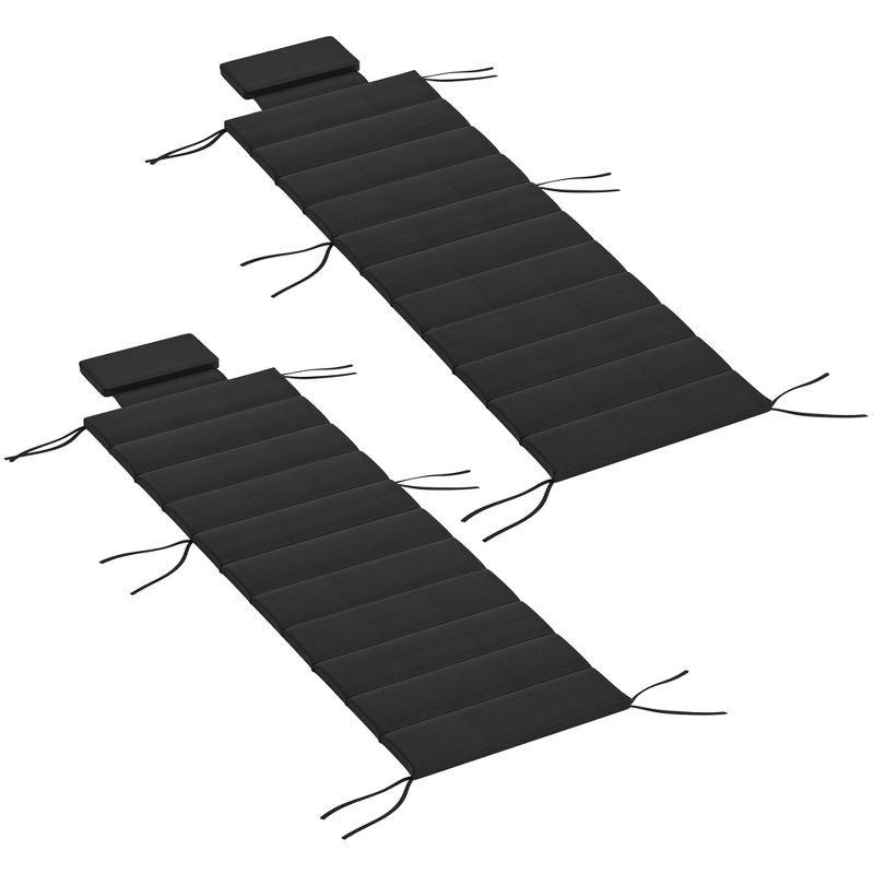 Outsunny Foldable Lounge Chair Cushion Set of 2, UPF50+ 230gsm Olefin and 25D High-Density Foam, Chaise Lounge Cushion Set, 80" x 26", Black