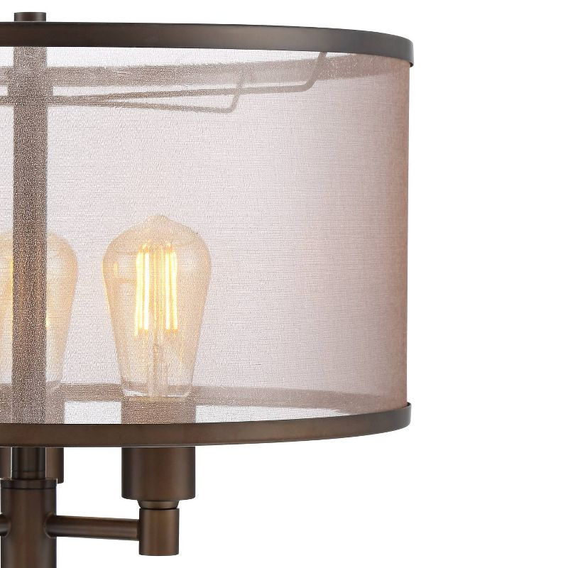 Franklin Iron Works Durango Rustic Farmhouse Floor Lamp 62" Tall Oiled Bronze Metal 3 Light LED Brown Sheer Drum Shade for Living Room Bedroom Office