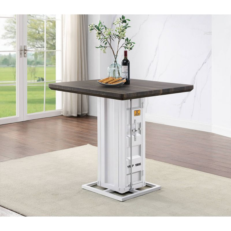 36" Cargo Accent Table Antique Walnut/White - Acme Furniture: Square Counter Height, 4-Seater, Wood & Metal Frame