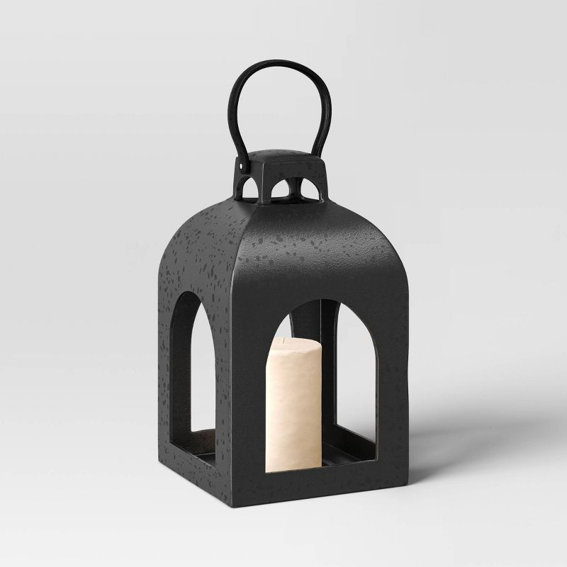 13.5"x7.7" Pillar Cast Aluminum Outdoor Lantern Candle Holder Black - Threshold™