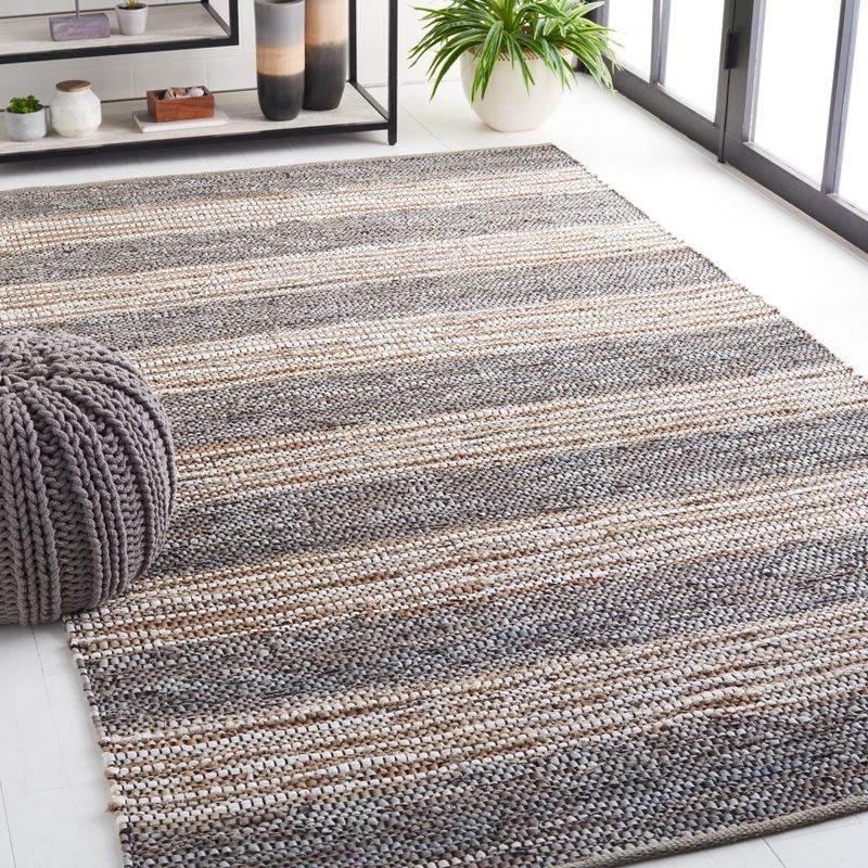 Vintage Leather VTL204 Hand Woven Area Rug - Grey/Natural - 5'x8' - Safavieh.