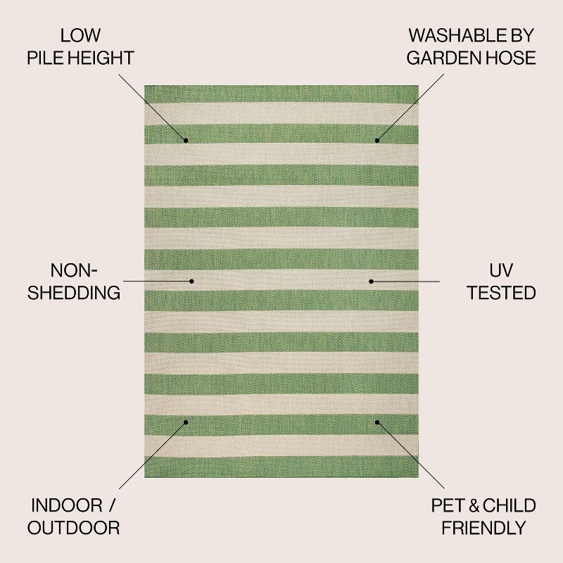 4' x 6' Negril Two-Tone Wide Stripe Indoor/Outdoor Area Rug, Green/Cream - JONATHAN Y
