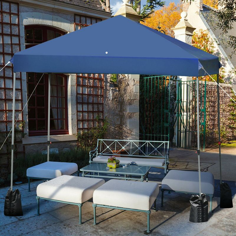 Costway 8x8 FT Pop up Canopy Tent Shelter Wheeled Carry Bag 4 Canopy Sand Bag Blue