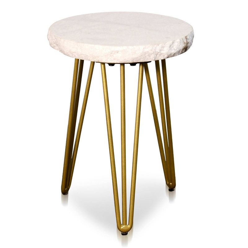 StyleCraft Small Brass Tripod Legs Round Side Table: Modern Marble Top, Iron Frame, 21" Height