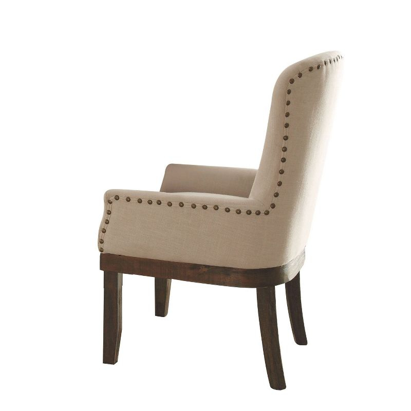 Landon Arm Dining Chair Salvage Brown - Acme Furniture: Linen Upholstery, Nailhead Trim, Wood Frame
