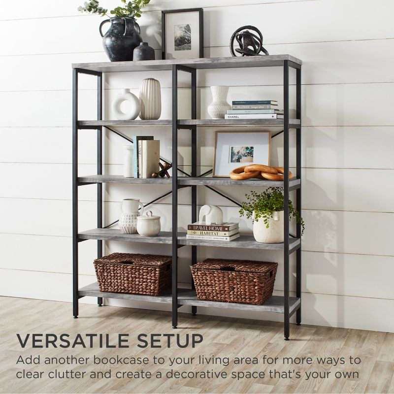 Best Choice Products 55in Storage Bookshelf for Living Room, Walkway w/ Industrial, Elevated Design - Gray