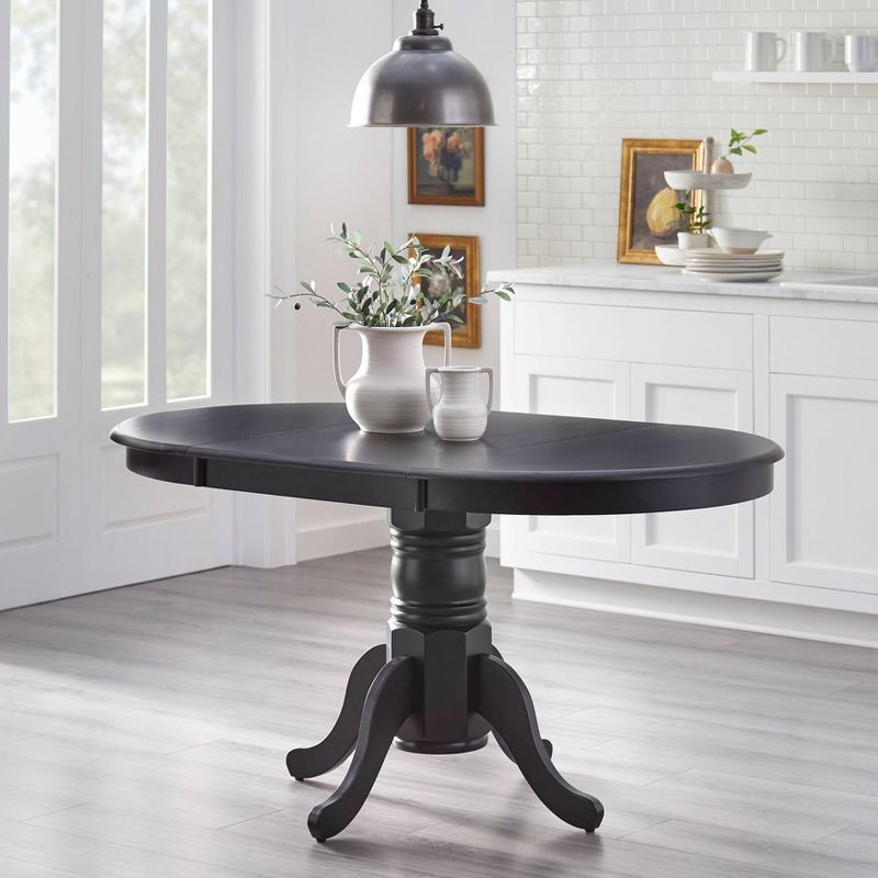 Buylateral 7pc Lancaster Farmhouse Solid Wood Extendable Dining Table Set Black: Solid Rubberwood, Pedestal Base, Removable Leaf