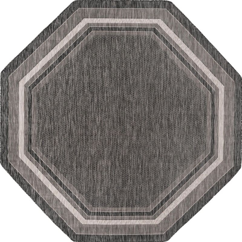 Unique Loom 8' 0 x 8' 0 Octagon Indoor/Outdoor Border Black Area Rug