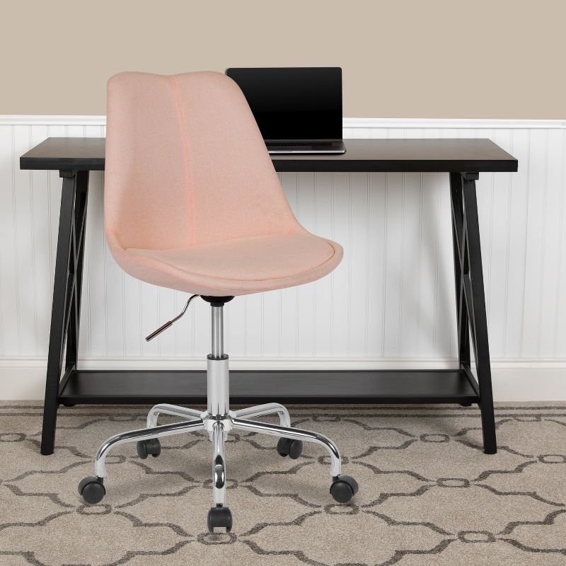 Flash Furniture Aurora Series Mid-Back Pink Fabric Task Office Chair with Pneumatic Lift and Chrome Base