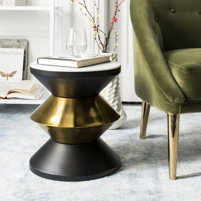 Azizi Stone Top Side Table - ACC3202A - Black/Gold - Safavieh