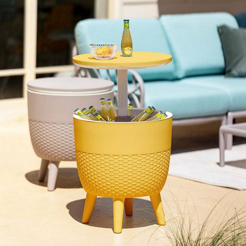 Lagoon Cancun 2-In-1 Outdoor Side Table Gold: Adjustable Height, Resin Cooler Patio Table, Water-Resistant