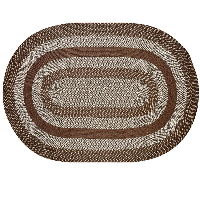 30" x 50" Newport Braid Collection Brown 100% Polypropylene Stripe Pattern Reversible Indoor Utility Oval Rug  - Better Trends