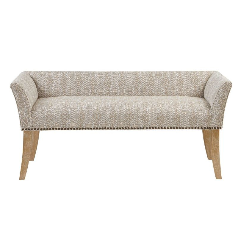 Madera Accent Bench Taupe: Madison Park, Rectangle, Nailhead Trim, Polyester Upholstery, Wood Legs