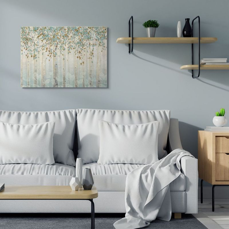 Stupell Industries Abstract Forest Leaves Trees Blue Tan Soft Painting Gallery Wrapped Canvas Wall Art, 30 x 40