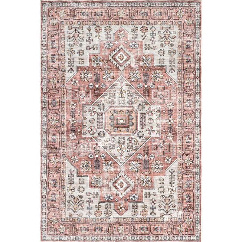 Nuloom Evon Traditional Medallion Pet Friendly Machine Washable Area Rug, 4' x 6', Blush Pink