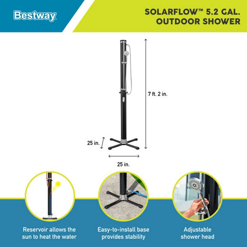 Bestway Bestway SolarFlow Outdoor Shower 5gal/20L: Oversized Shower Head and Stand. Easy Installation, adjustable water flow and tempature control. Multiple Water Spray Settings