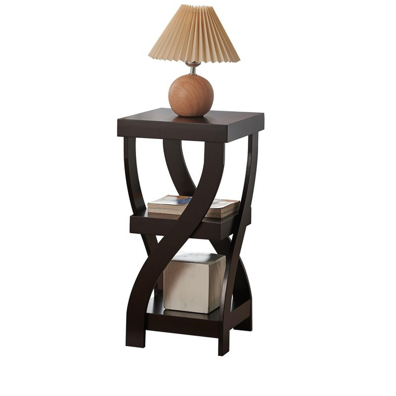 Kings Brand Furniture 3-Tier Wooden End Table with Shelves - Square Nightstand for Bedroom or Bookshelf - Espresso