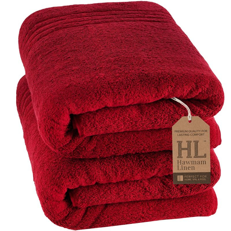 Hammam Linen Burgundy Jumbo Large Bath Sheets Towels 2-Pack Soft and Absorbent, Premium Quality 100% Cotton Towels