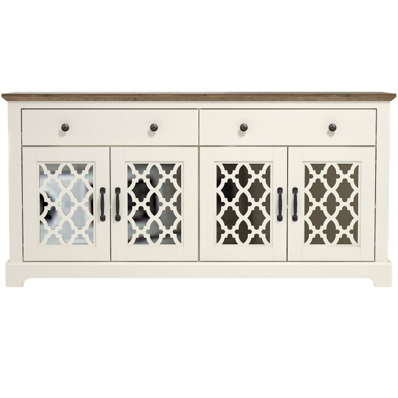 Galano Heron Ivory and Knotty Oak Wood 59.1in. 4 Door Wide Sideboard with Adjustable Shelves and Drawers Galano