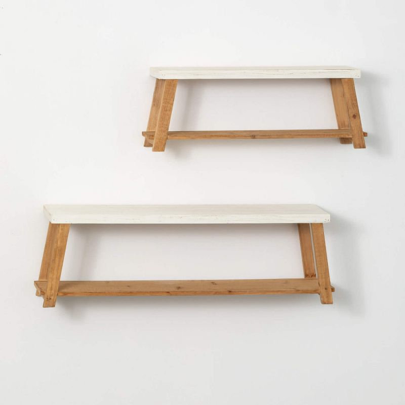 Sullivans Bench-Seat-Shaped Wall Shelf Set of 2, 9.75"H & 8.5"H White