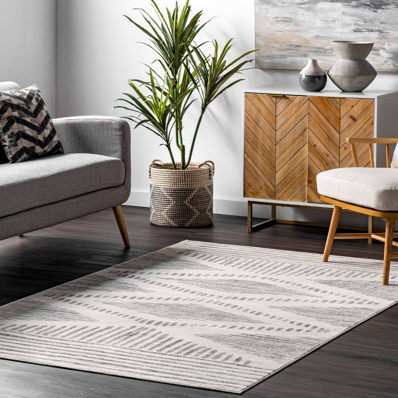 4'x6' Briggs Contemporary Striped Area Rug Light Gray - nuLOOM: Geometric Pattern, Low Pile, Indoor Use, Rectangle