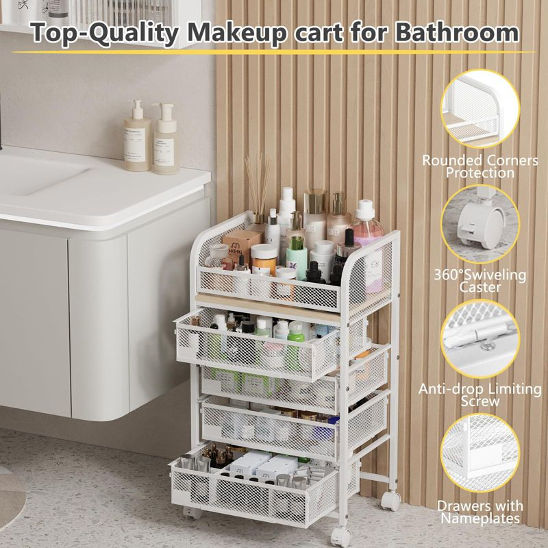 Makeup Organizer with 4 Drawers, Skincare Storage, Floor Skincare Organizers with Wheels