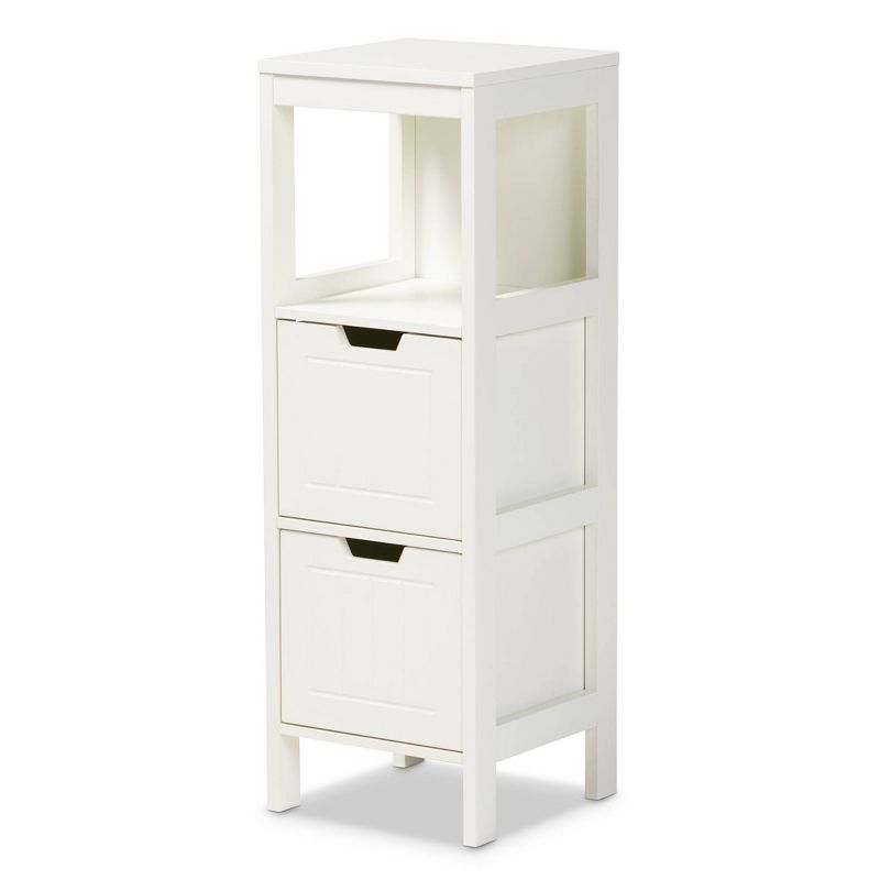 Reuben 2 Drawer Wood Storage Cabinet White - Baxton Studio: Mid-Century Modern Bathroom Floor Organizer with 10 Shelves