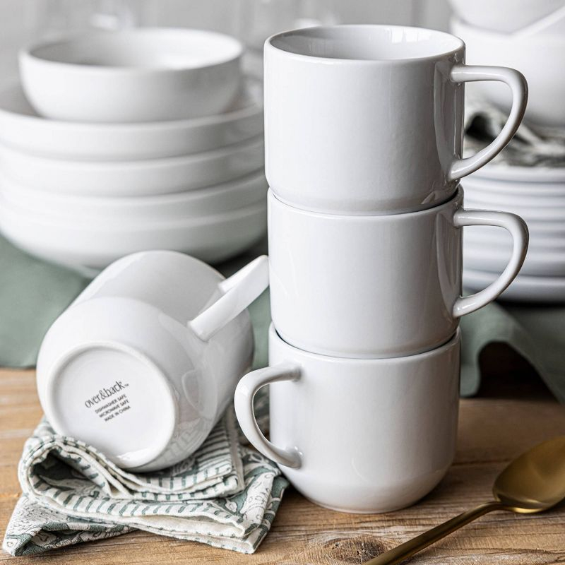 over&back Set of 4 14oz Coupe Glossy Hand-Finished Porcelain Mugs White: Microwave & Dishwasher Safe, BPA-Free