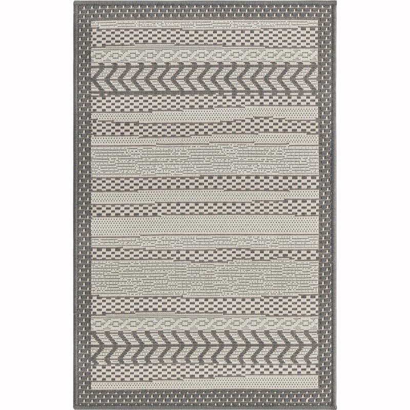 Unique Loom Outdoor Border Collection Area Rug - Lines (2' 2" x 3' 1" Rectangle Gray/Silver)