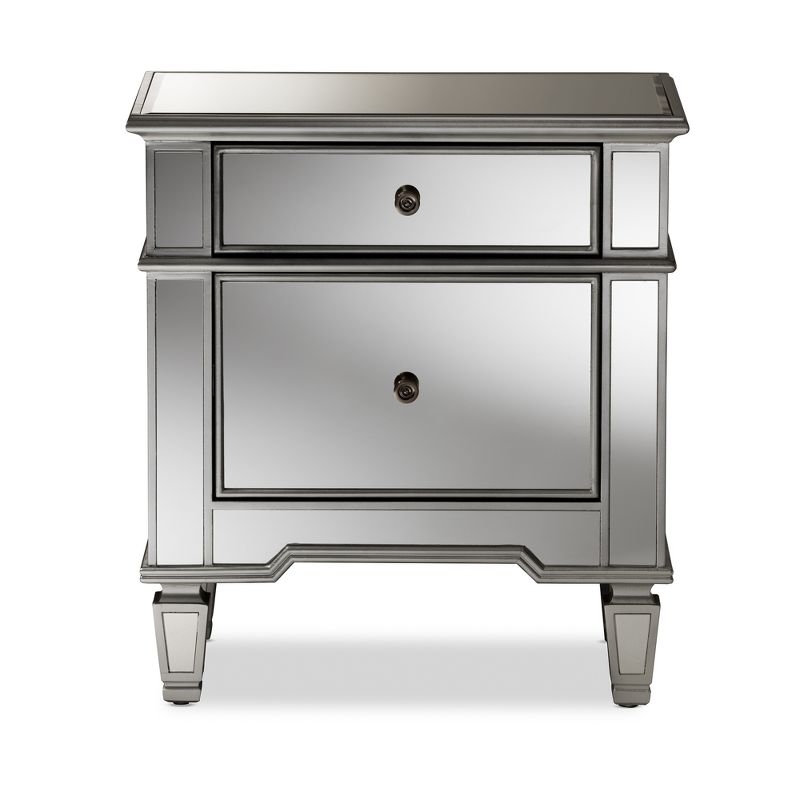 Sussie Hollywood Regency Glamour Style Mirrored 2 - Drawer Nightstand - Baxton Studio: Bronze Hardware, Beveled Top