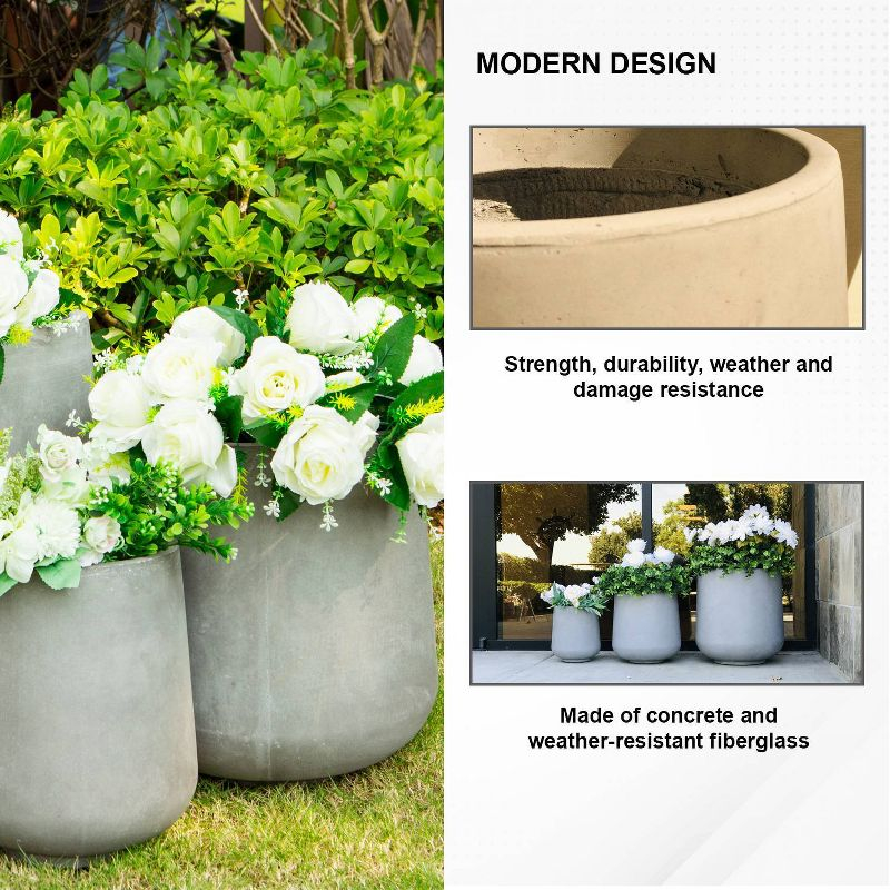 Kante Set of 3 Lightweight Concrete Footed Tulip Outdoor Planter - Rosemead Home & Garden, Inc.: Modern Design Patio Pots