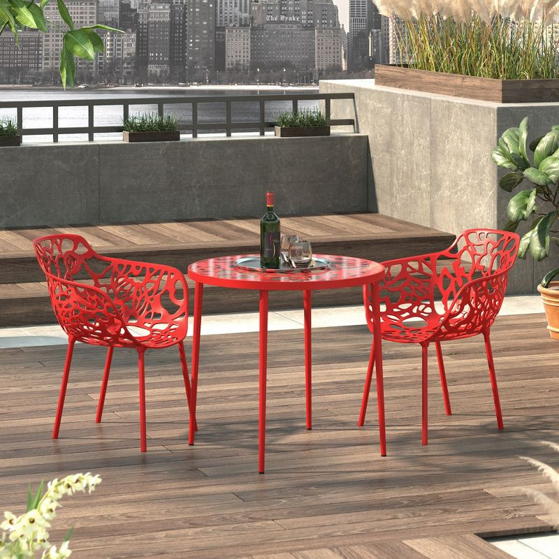 LeisureMod Devon Aluminum Stackable Outdoor Dining Armchair Set of 2, Red