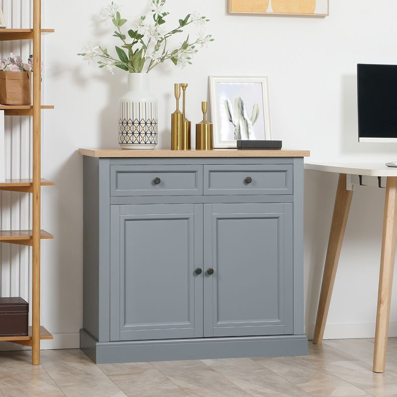 HOMCOM Sideboard Buffet Cabinet with Storage Drawers, 2 Door Kitchen Storage Cabinet with Adjustable Shelves, Coffee Bar for Living Room, Dark Gray