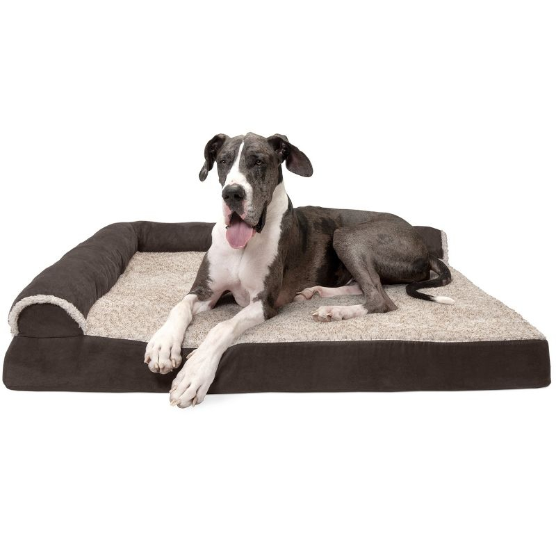 FurHaven Two-Tone Faux Fur & Suede Deluxe Chaise Lounge Orthopedic Sofa Dog Bed - Large, Stone Gray