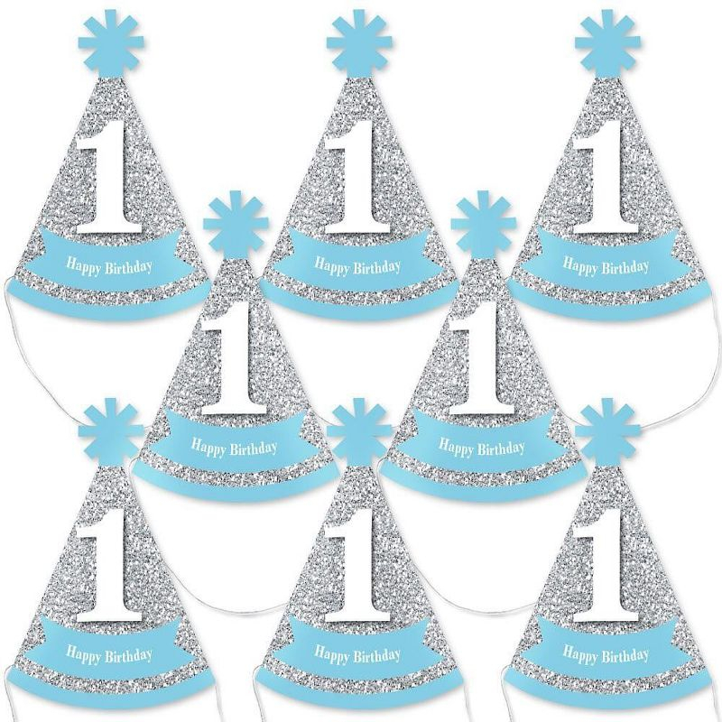 Big Dot of Happiness 1st Birthday Boy - Fun To Be One - Mini Cone First Birthday Party Hats - Small Little Party Hats - Set of 8