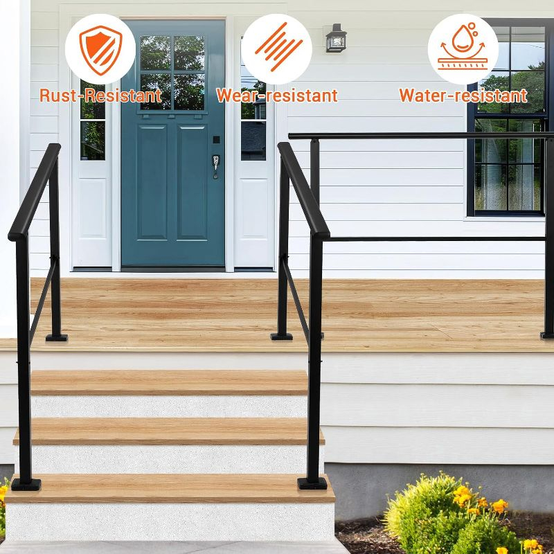 Metal Hand Rails for Outdoor Steps, Outdoor Handrail Stair Railing Kit, Exterior Hand Rails, 4 Steps