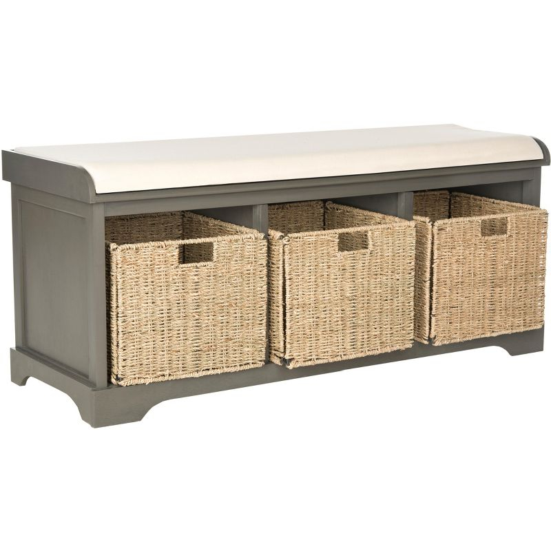 Lonan Wicker Storage Bench - Grey - Safavieh