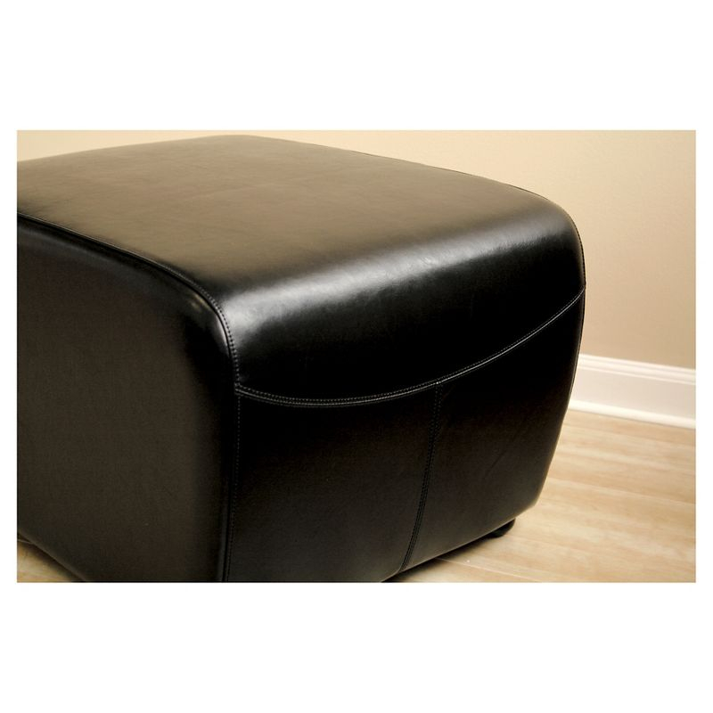 Full Leather Ottoman with Rounded Sides Black - Baxton Studio: Espresso Bycast, Non-Marking Feet, Comfort Padding