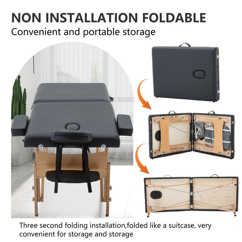 FDW Massage Table 73 Inch Heigh Adjustable 2 Fold Portable Massage Table W/Sheet Cradle Cover 2 Bolster Hanger Facial Salon Tattoo Bed (Black)