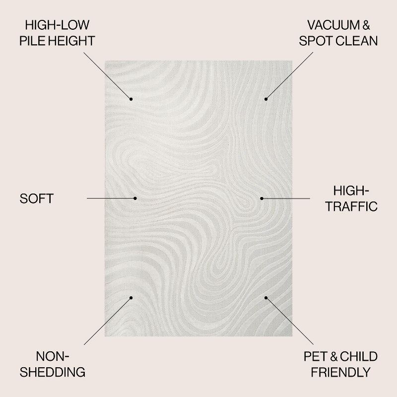 JONATHAN Y Maribo High-Low Abstract Groovy Striped Cream/Ivory 8 ft. x 10 ft. Indoor/Outdoor Area Rug