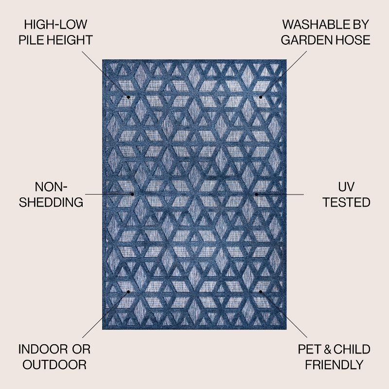 8'x10' Talaia Neutral Geometric Indoor/Outdoor Area Rug, Navy - JONATHAN Y