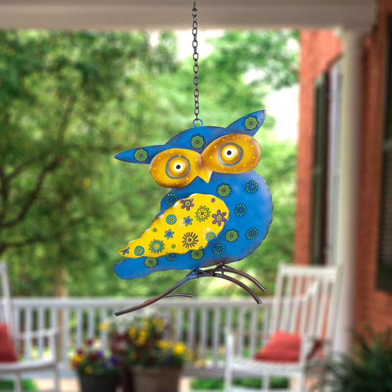 Northlight 7.75" Blue and Yellow Metal Owl Outdoor Wall Hanging